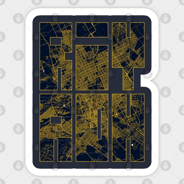 Riyadh, Saudi Arabia City Map Typography - Gold Art Deco Sticker by deMAP Studio